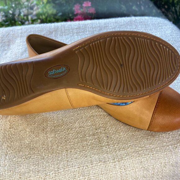 SoftWalk Tan leather memory round toe foam ballerina flats, Size 6.5 - Picture 5 of 7
